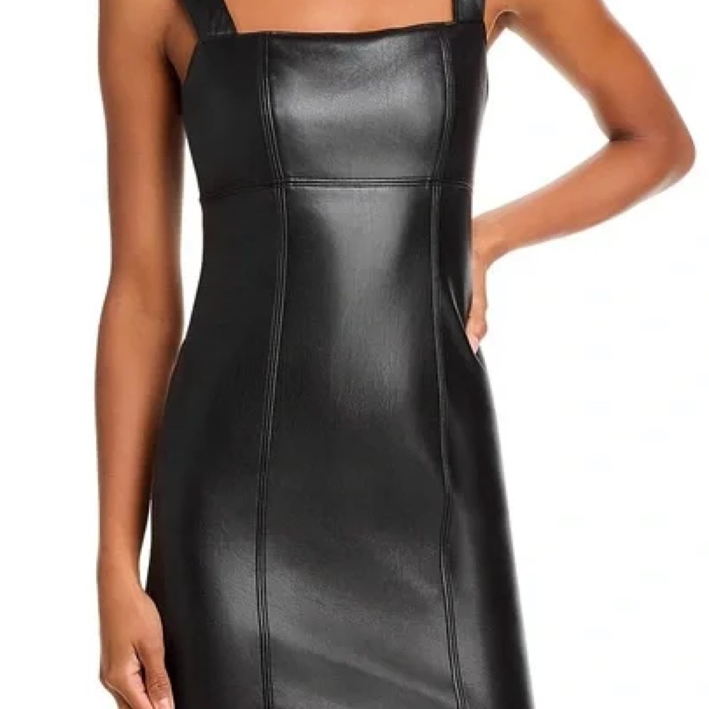 Alice and Olivia: Faux Black Leather Mini Dress - Picture 1 of 2